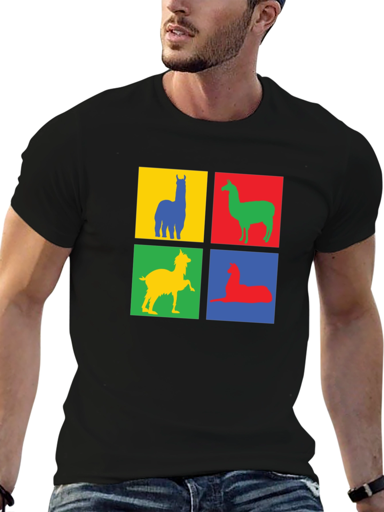 Colorful Llama Block T-Shirt - Quirky Animal Design