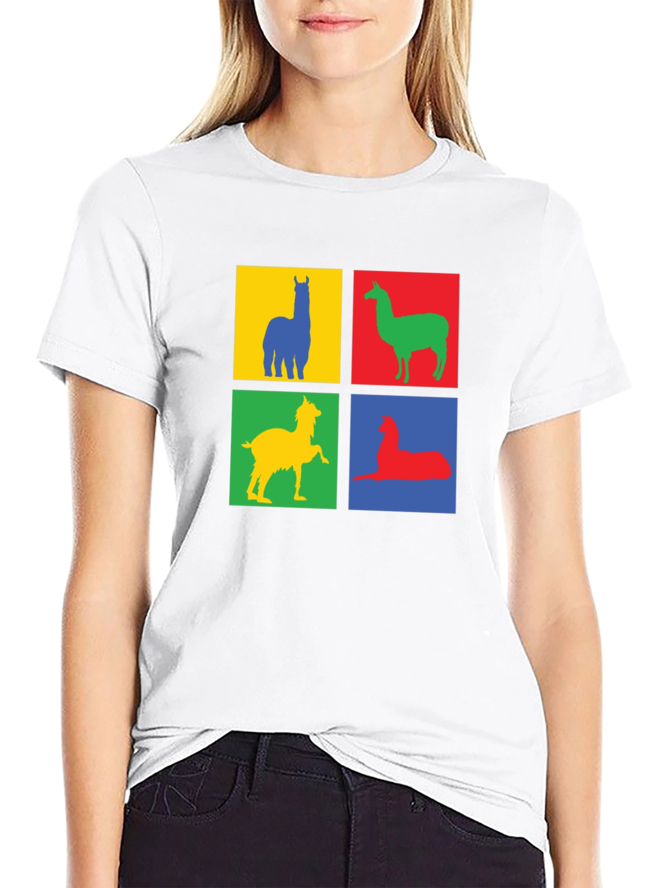 Colorful Llama Block T-Shirt - Quirky Animal Design