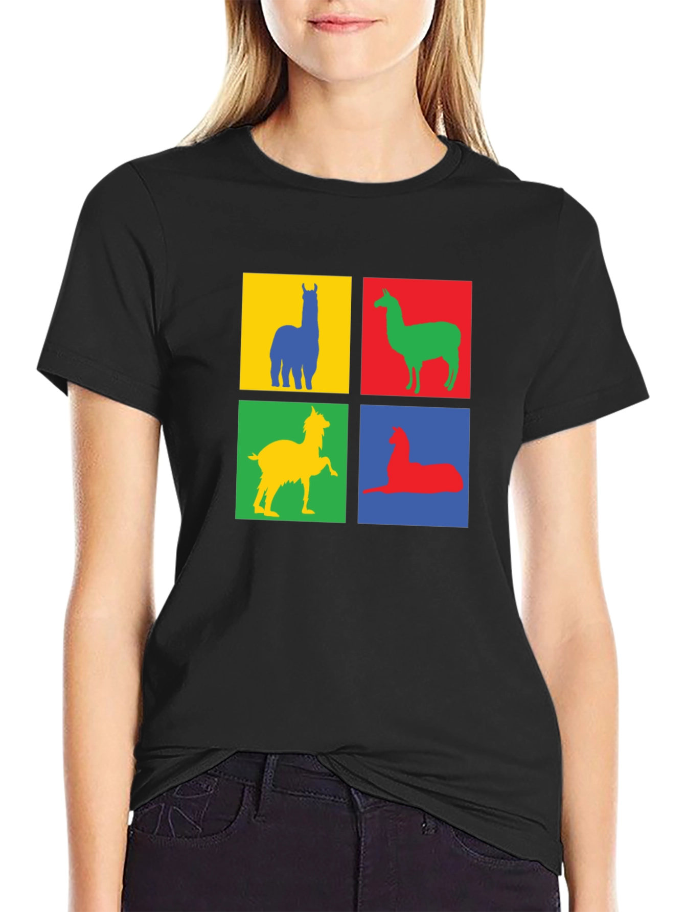 Colorful Llama Block T-Shirt - Quirky Animal Design