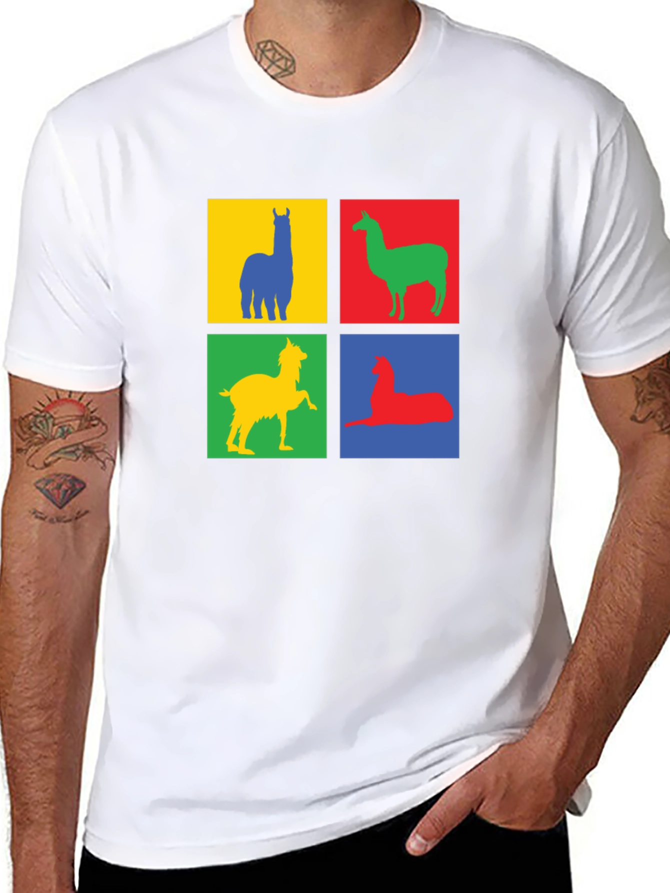 Colorful Llama Block T-Shirt - Quirky Animal Design