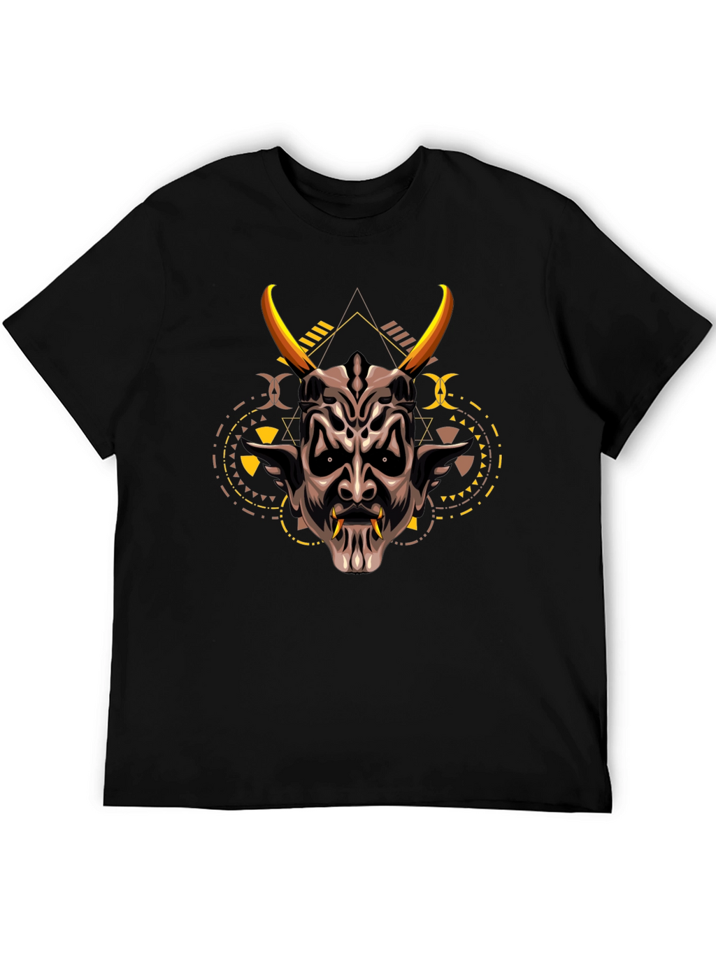 Demon Mask Graphic Print Black T-Shirt