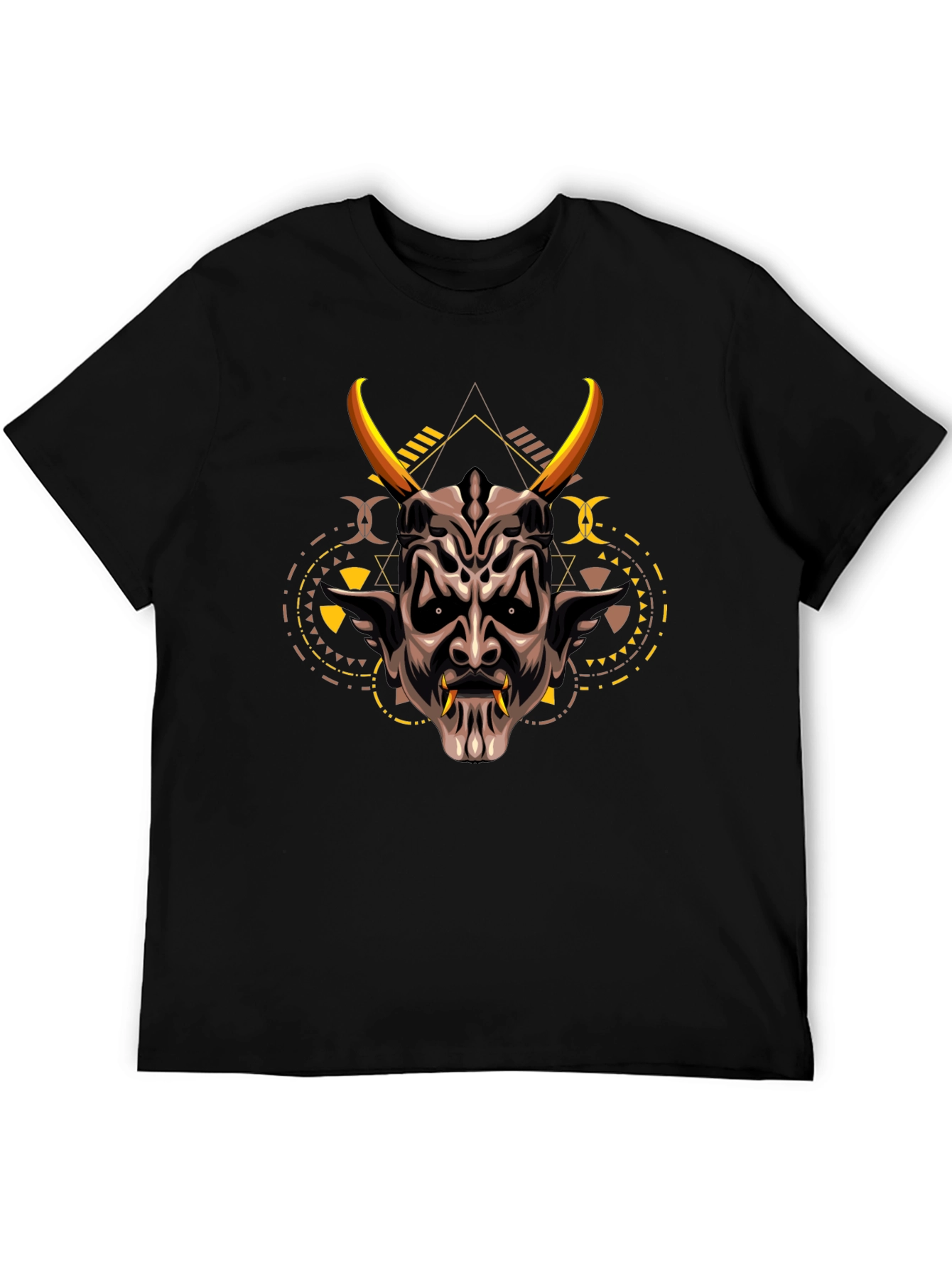 Demon Mask Graphic Print Black T-Shirt