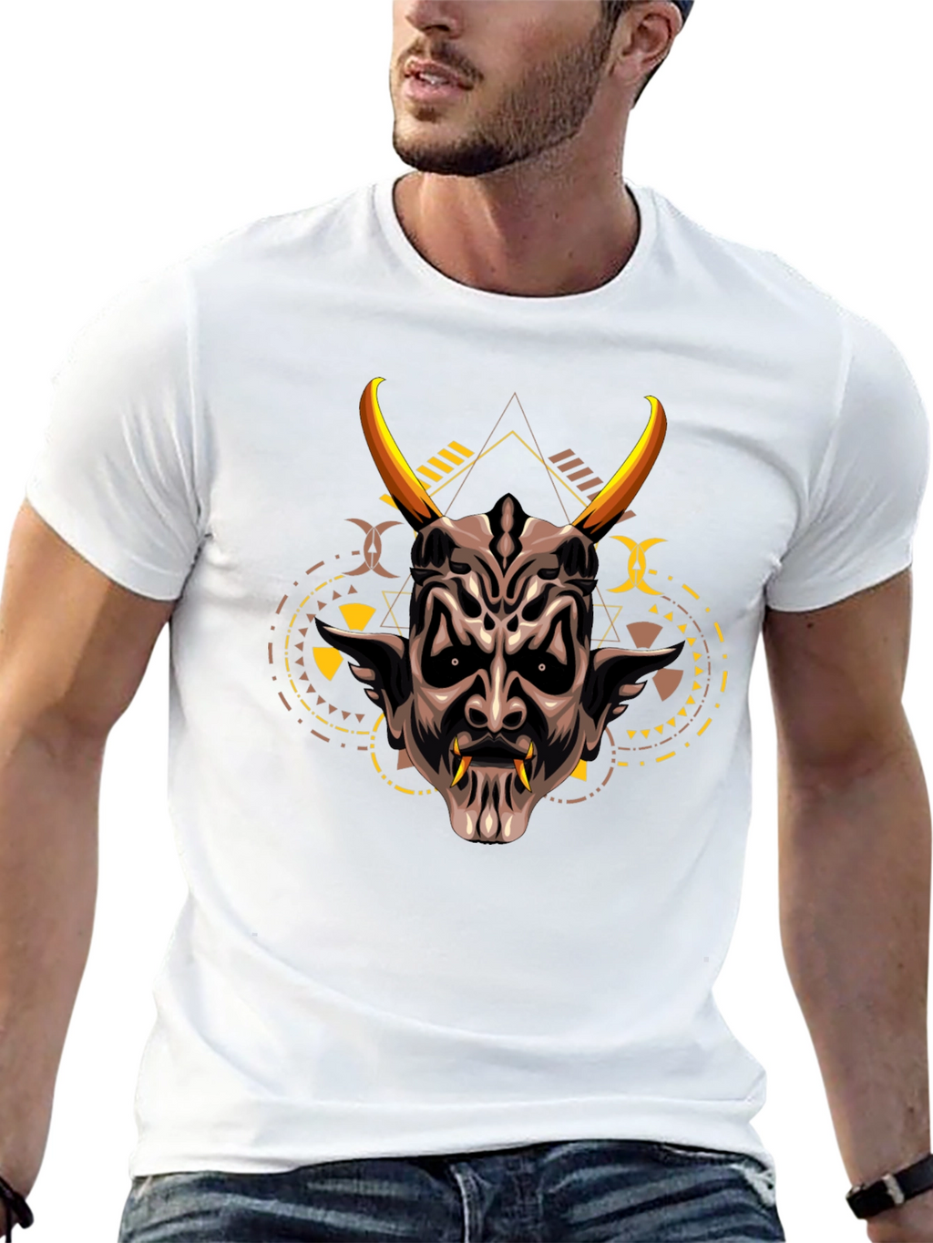 Demon Mask Graphic Print Black T-Shirt