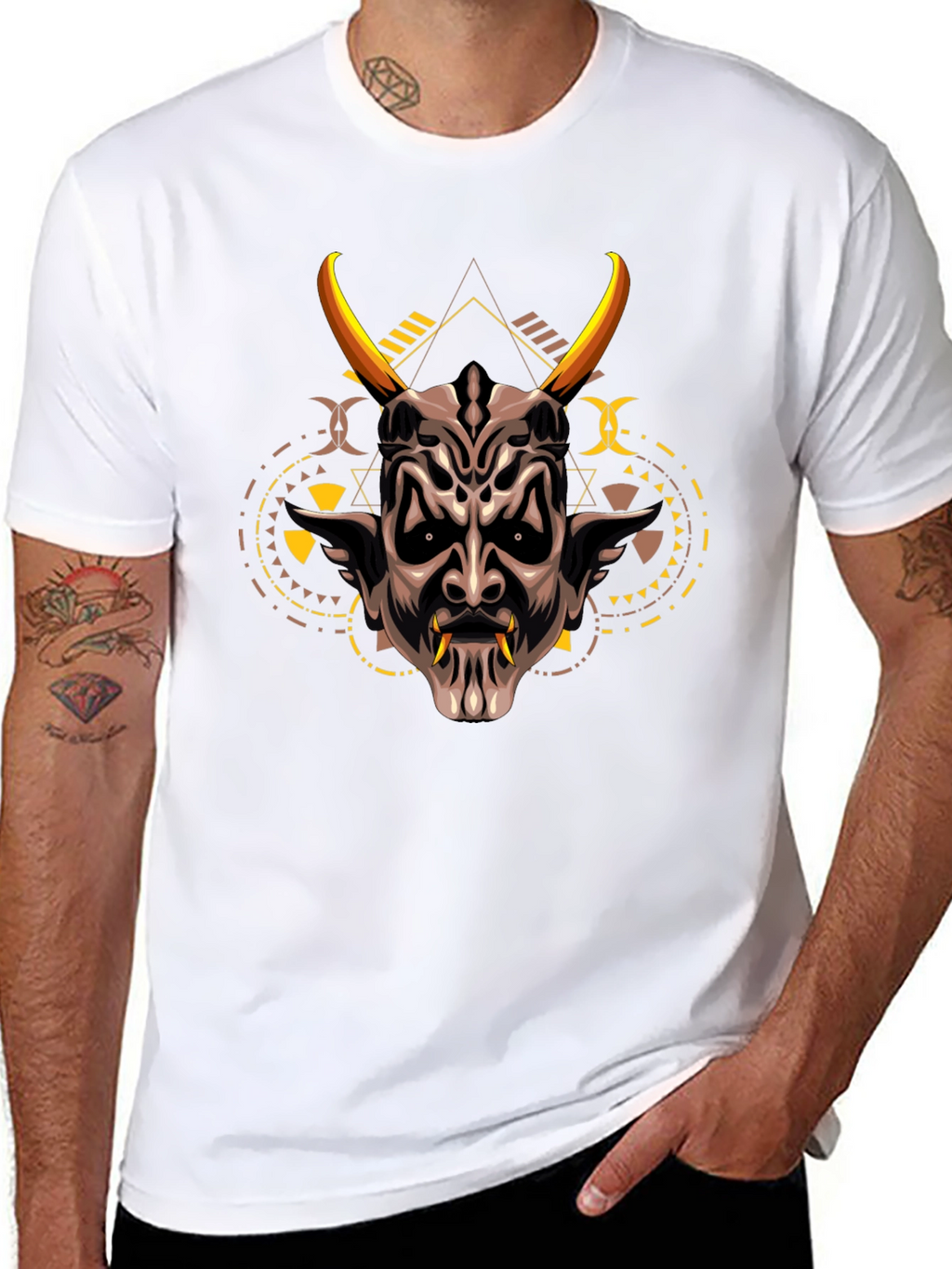 Demon Mask Graphic Print Black T-Shirt