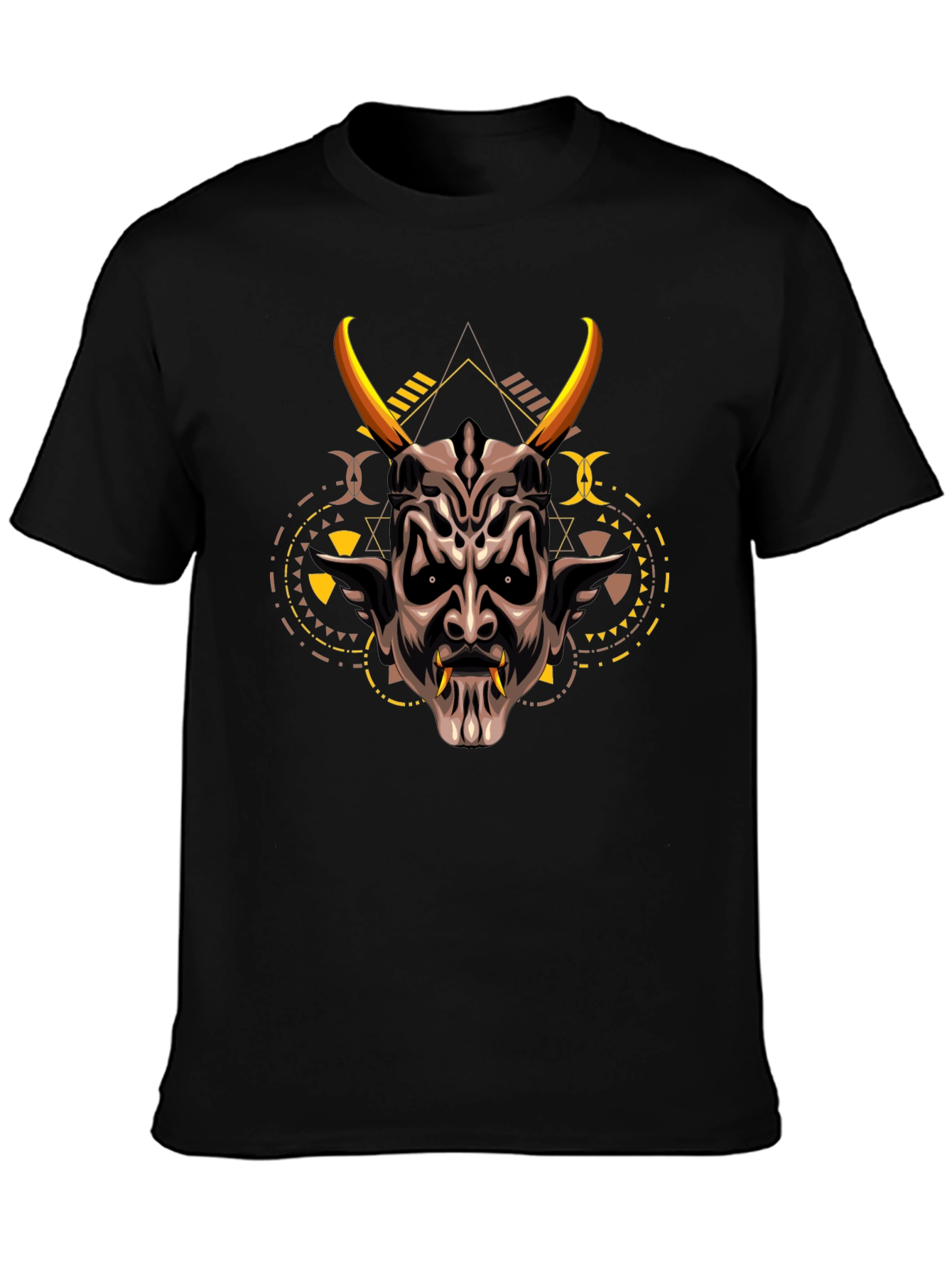 Demon Mask Graphic Print Black T-Shirt