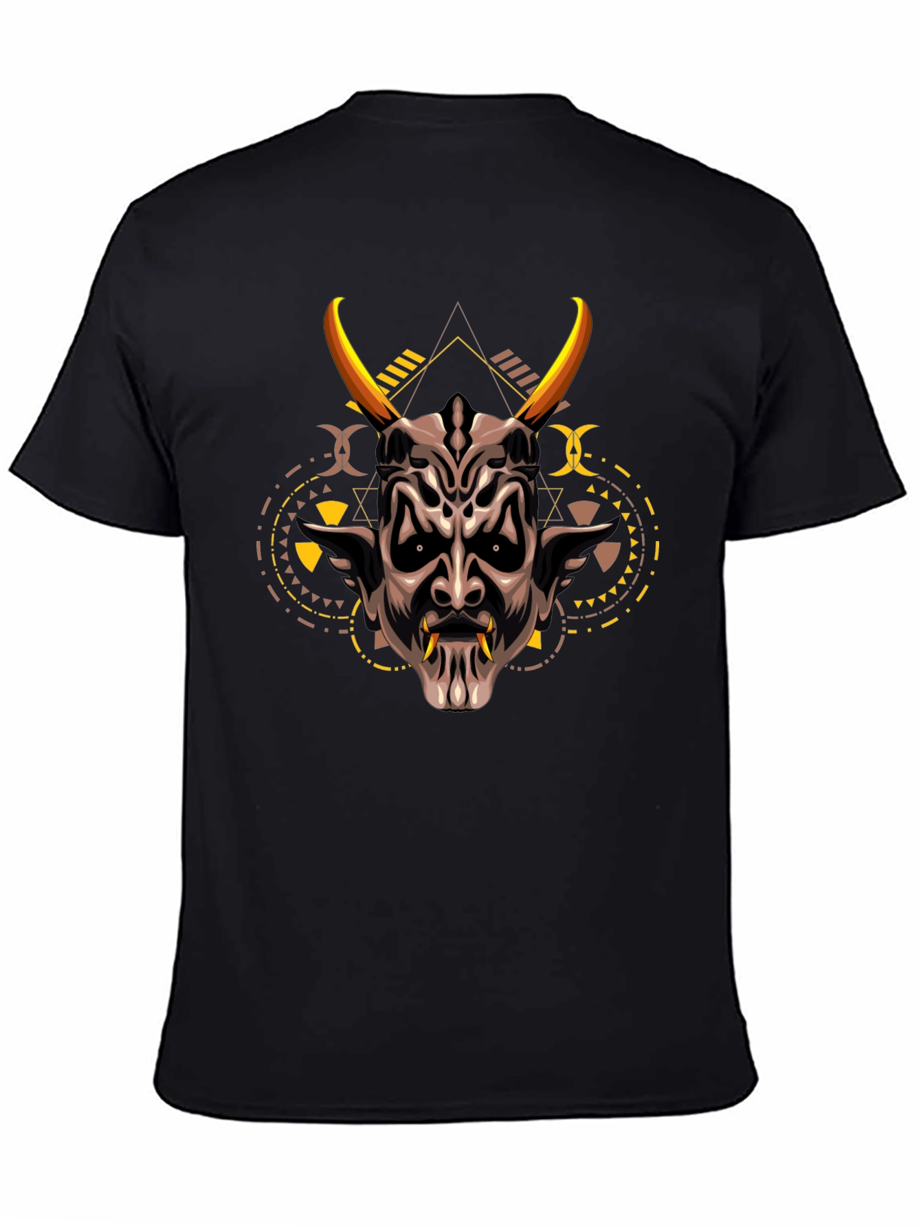 Demon Mask Graphic Print Black T-Shirt