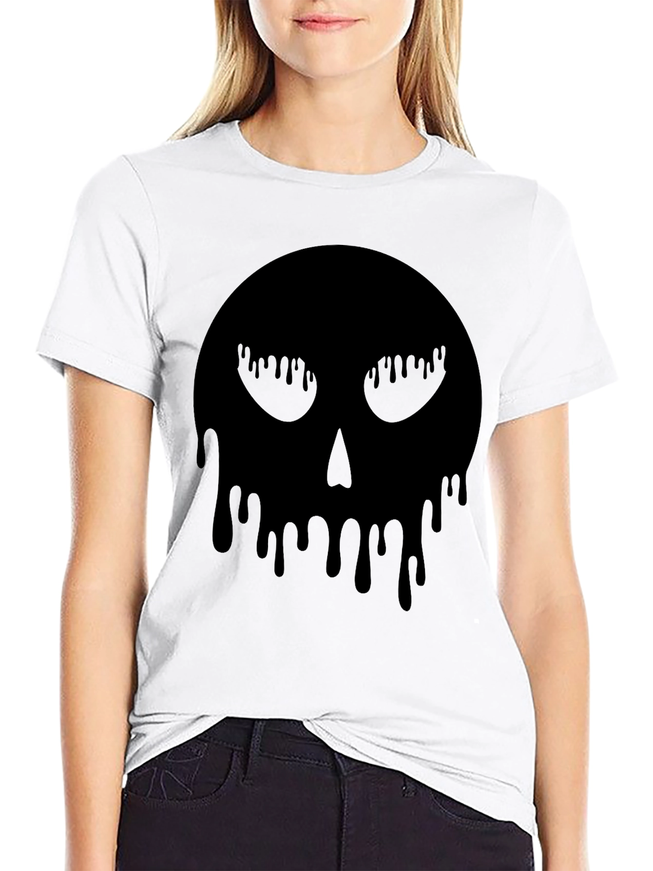 Melting Skull Graphic Tee - Black Cotton T-Shirt