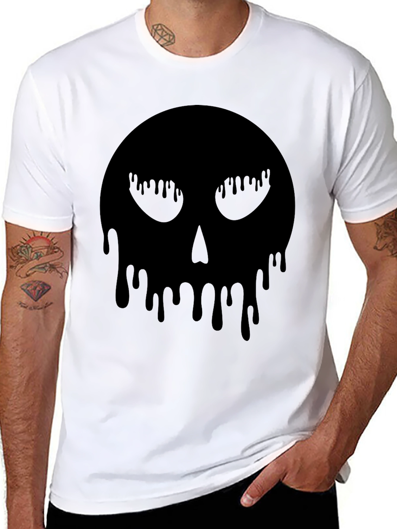 Melting Skull Graphic Tee - Black Cotton T-Shirt