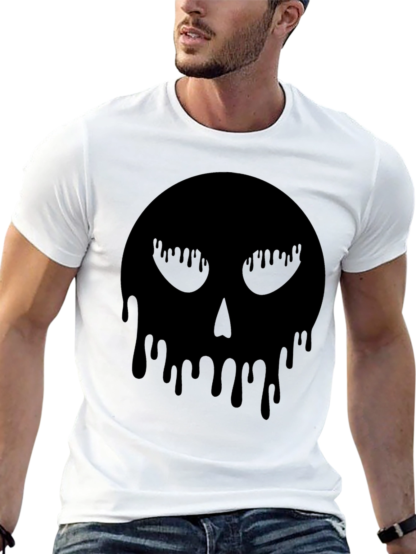 Melting Skull Graphic Tee - Black Cotton T-Shirt