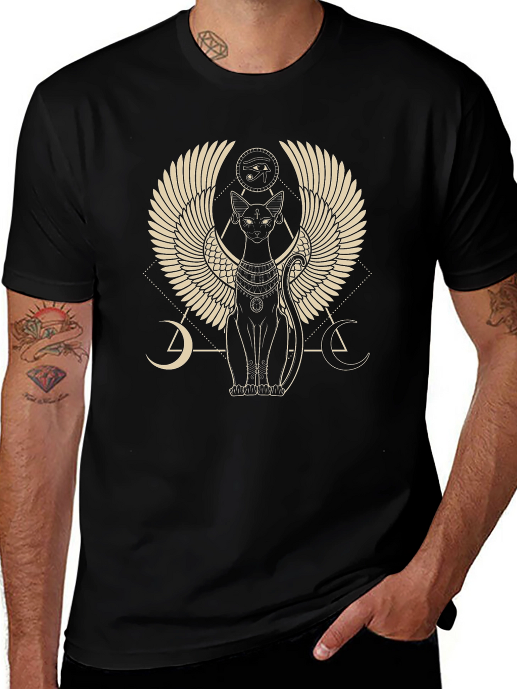 Egyptian Cat Winged Graphic T-Shirt