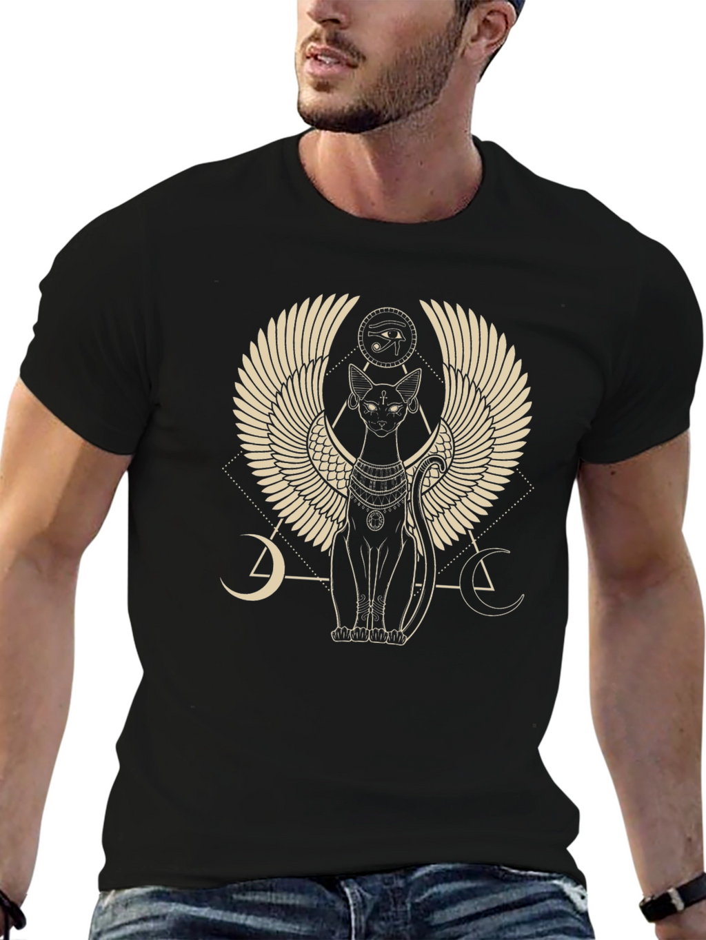 Egyptian Cat Winged Graphic T-Shirt