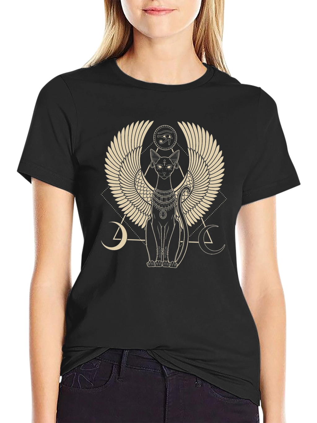 Egyptian Cat Winged Graphic T-Shirt