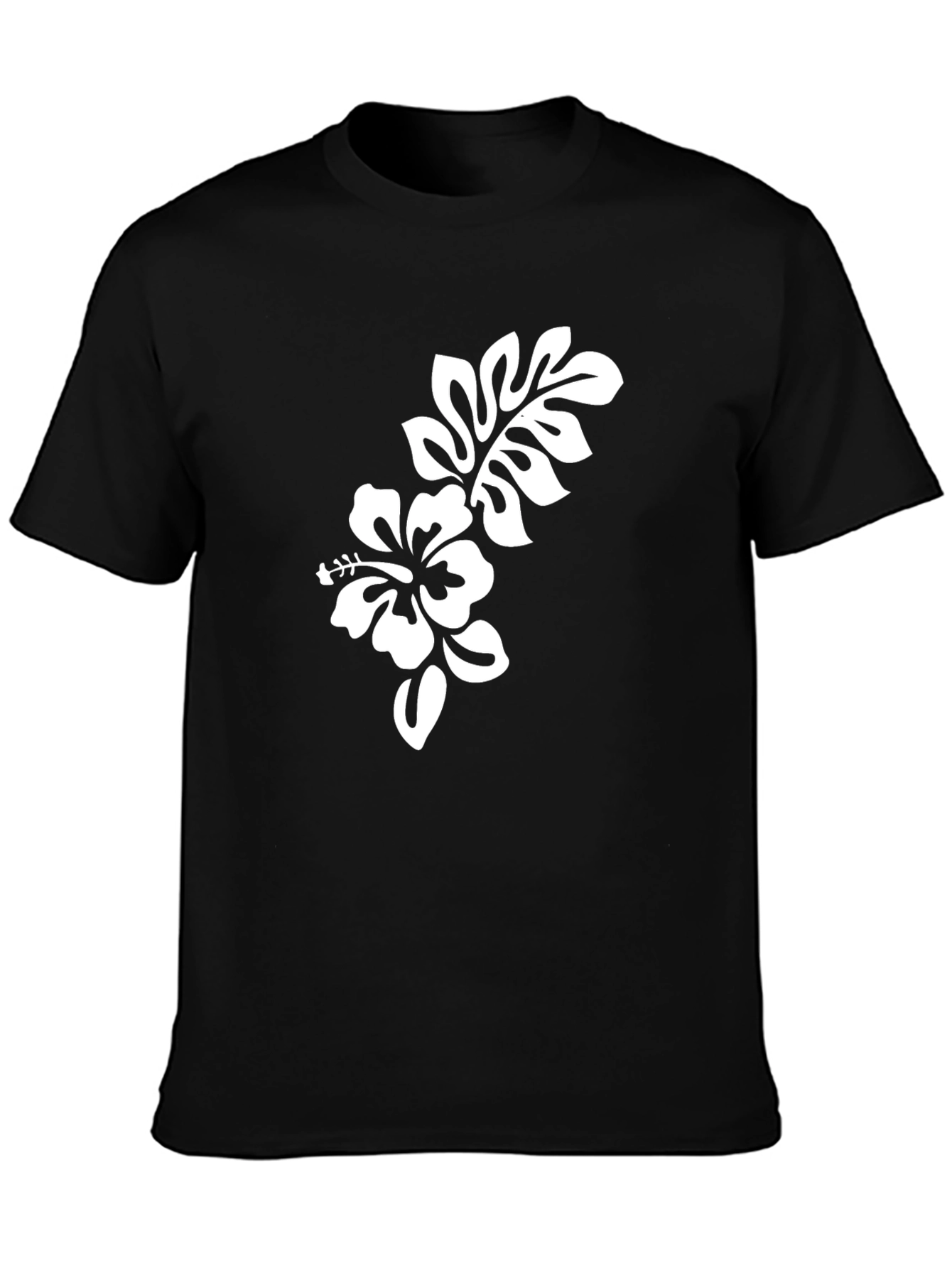 Black T-Shirt with Hibiscus Flower Graphic
