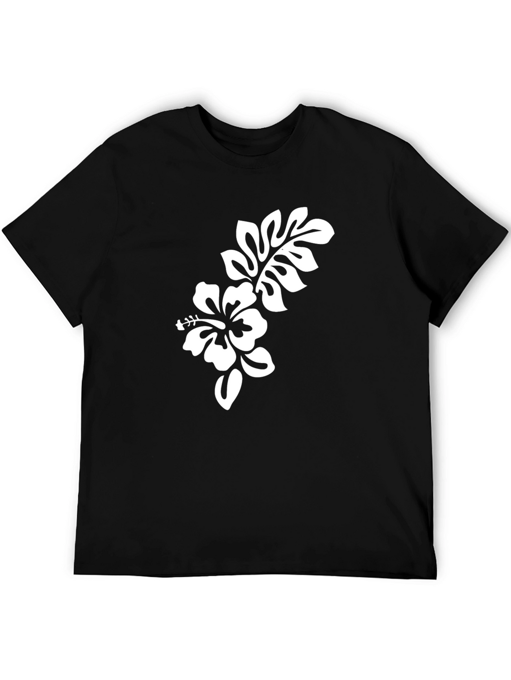 Black T-Shirt with Hibiscus Flower Graphic