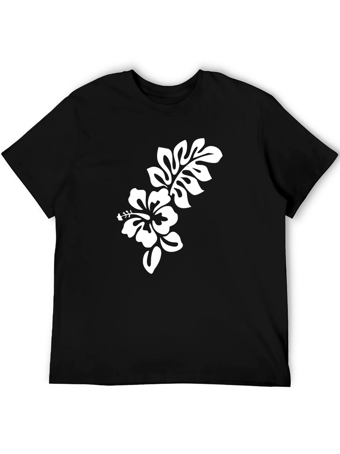 Black T-Shirt with Hibiscus Flower Graphic