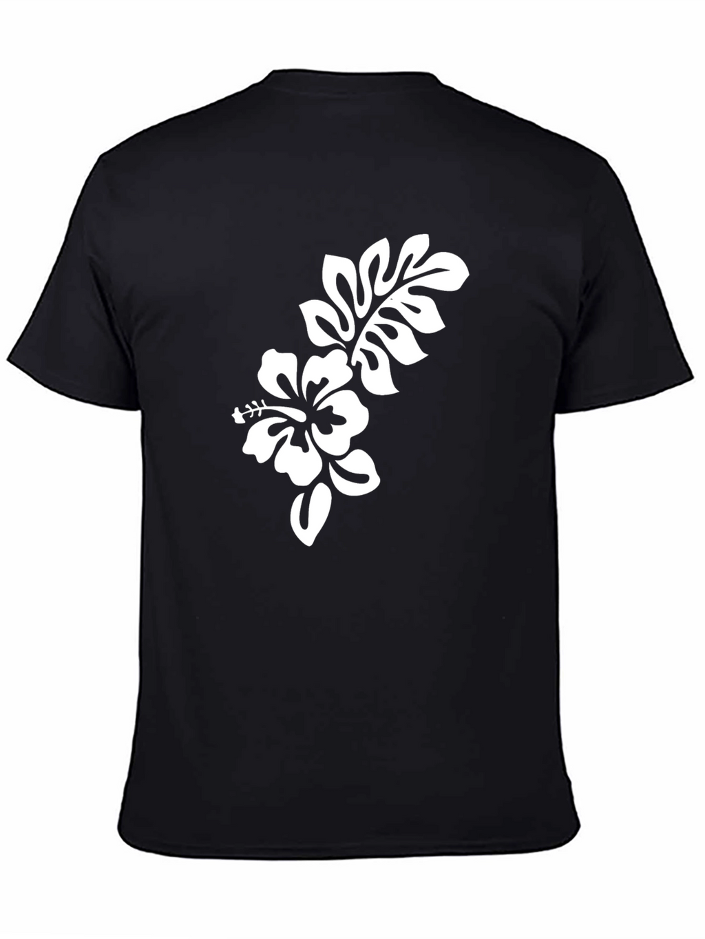 Black T-Shirt with Hibiscus Flower Graphic