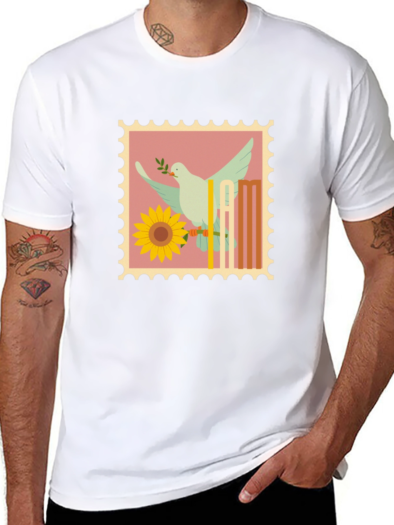 Dove & Sunflower Graphic Tee - Peace Symbol T-Shirt