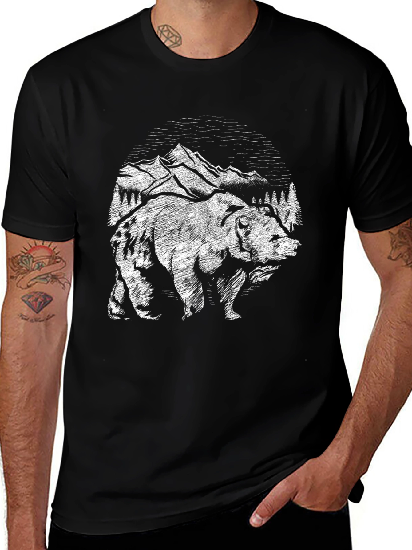 Black Bear Mountain Graphic T-Shirt - Nature Adventure Tee