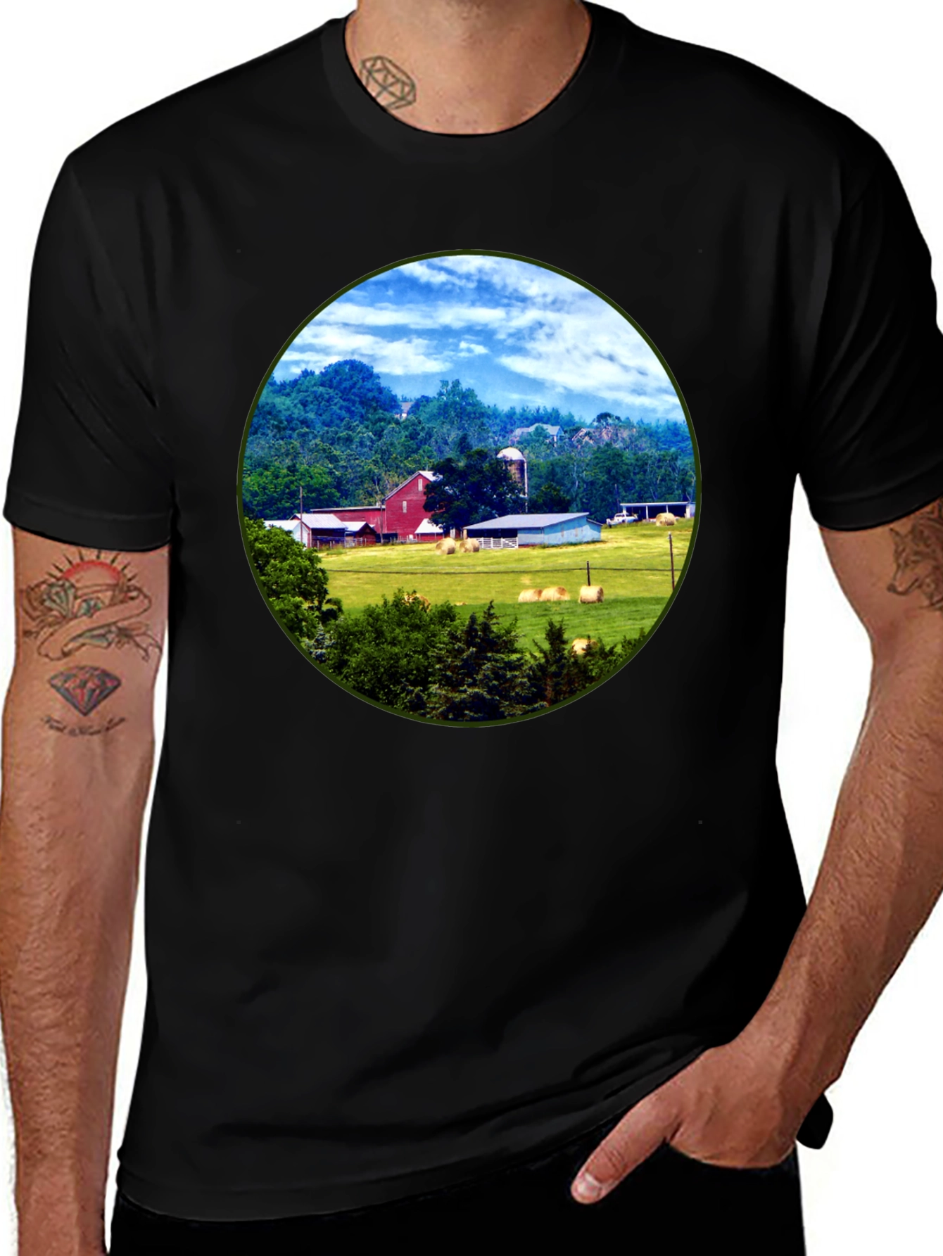 Farm Scene Graphic Tee - Classic Country Style