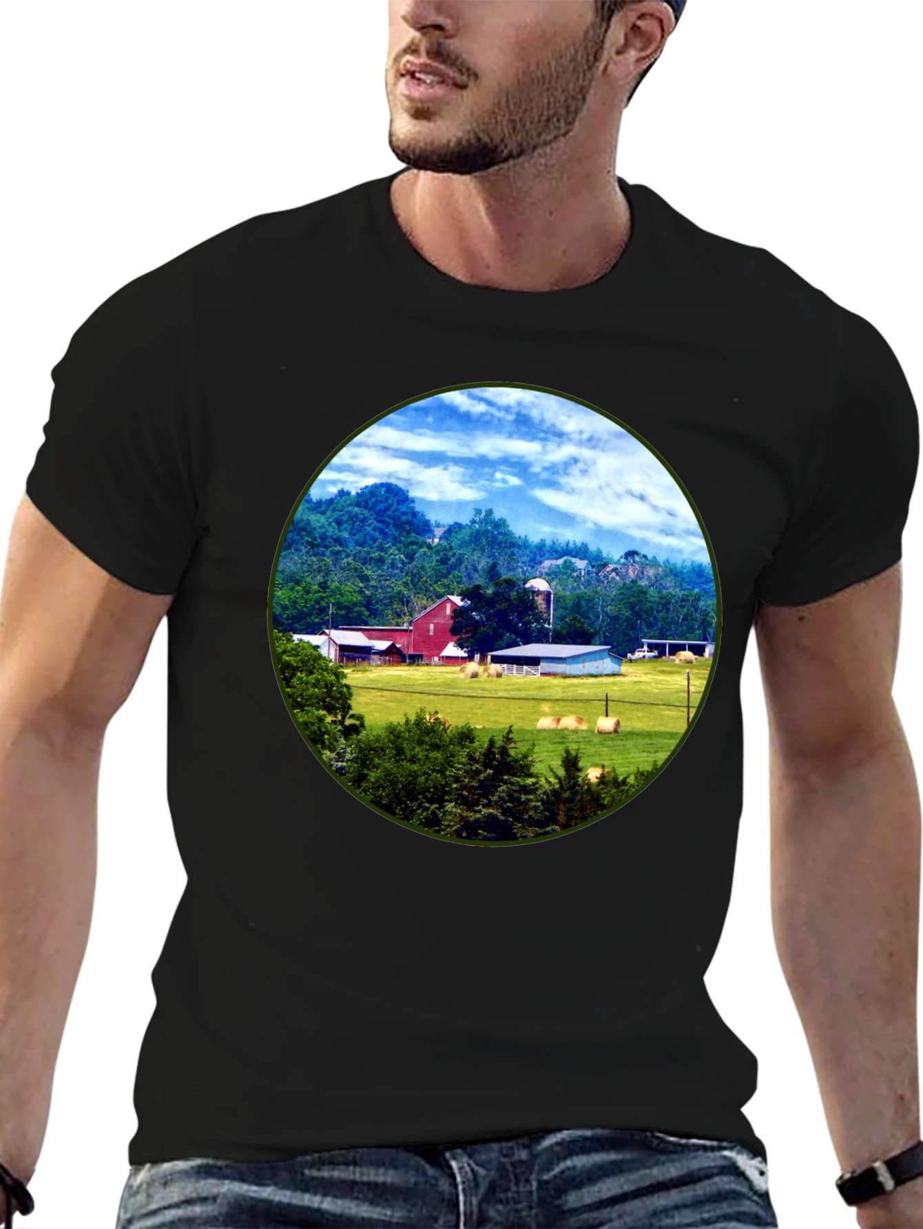 Farm Scene Graphic Tee - Classic Country Style