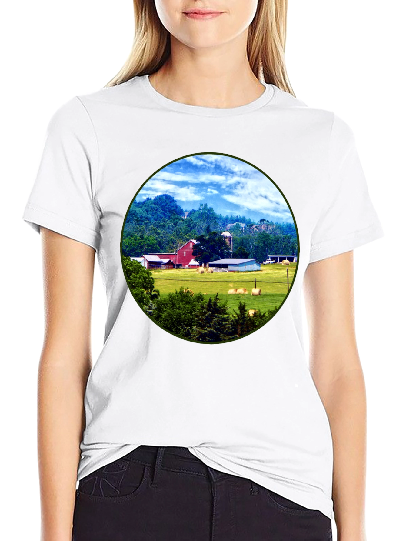 Farm Scene Graphic Tee - Classic Country Style