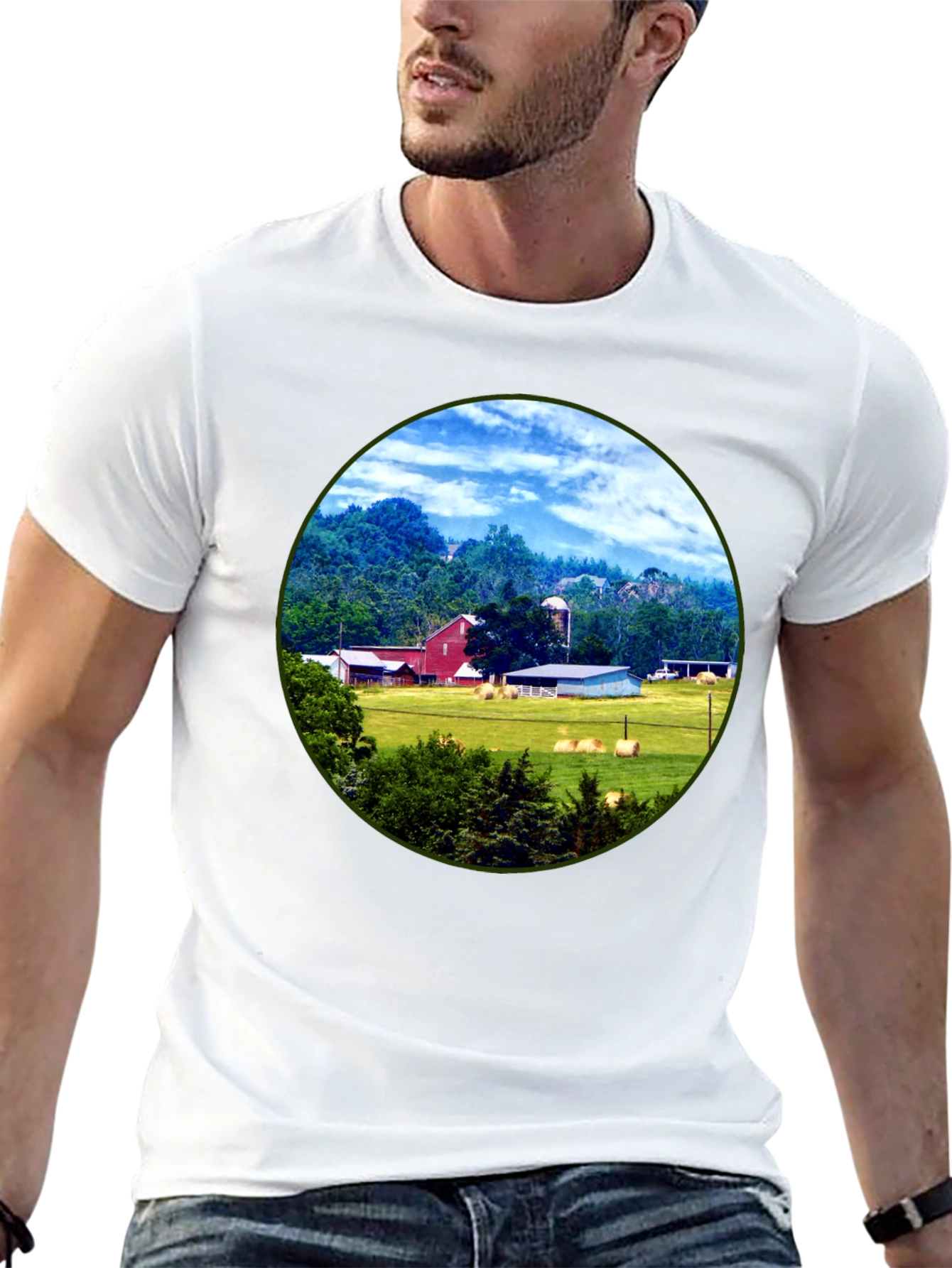Farm Scene Graphic Tee - Classic Country Style