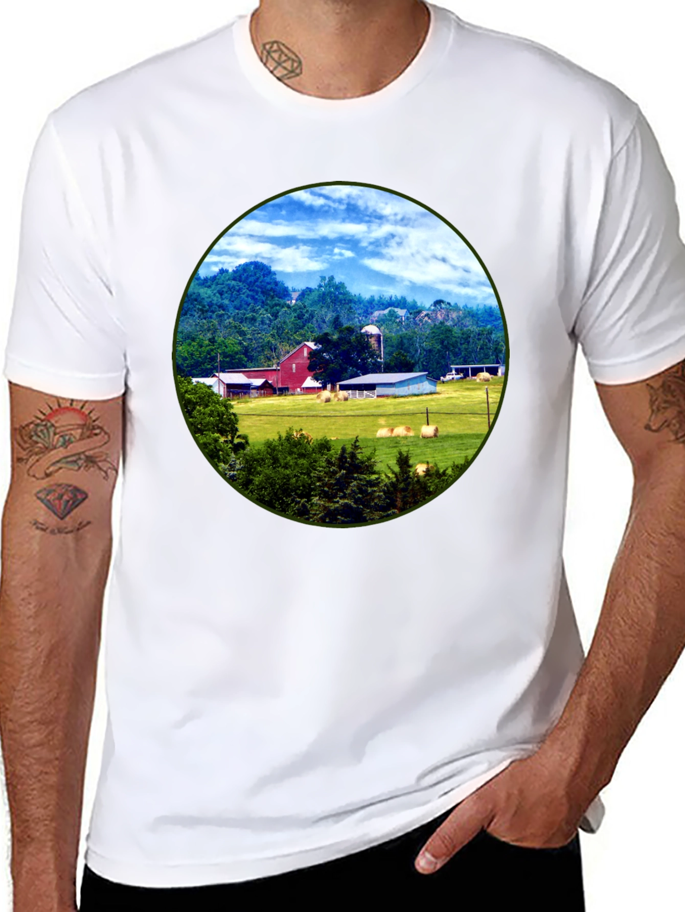Farm Scene Graphic Tee - Classic Country Style