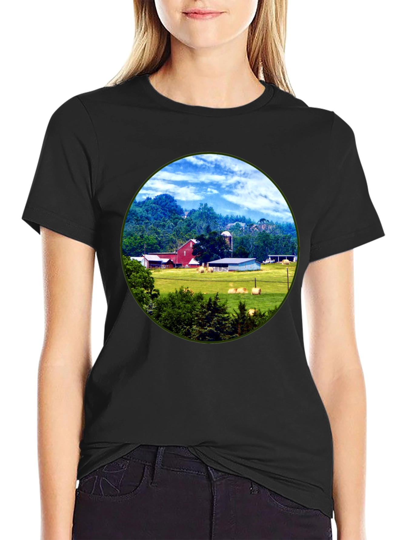 Farm Scene Graphic Tee - Classic Country Style