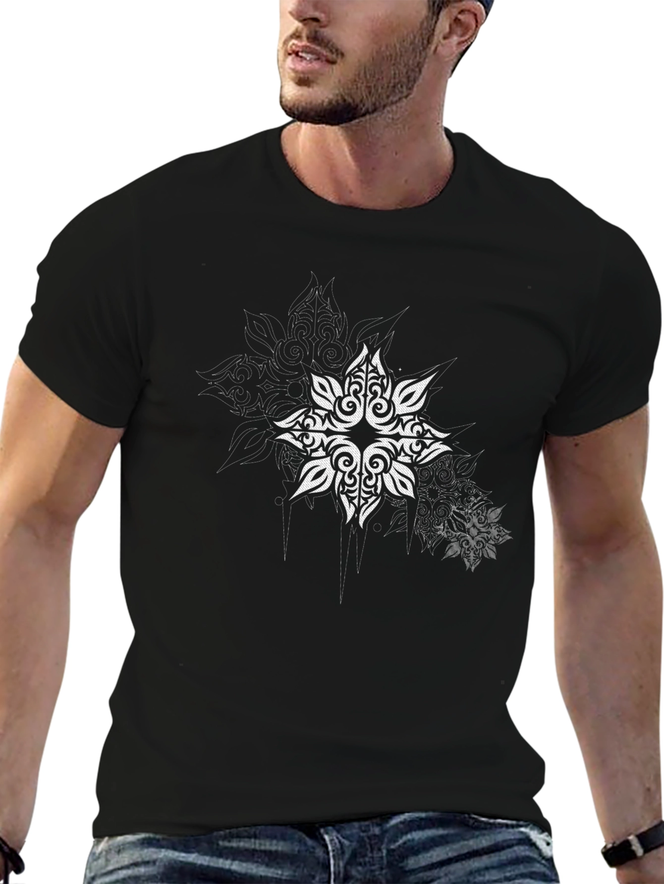 Tribal Star Graphic Print Black T-Shirt