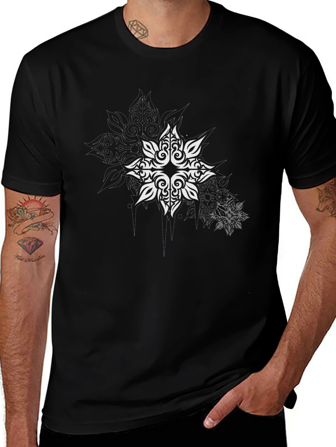 Tribal Star Graphic Print Black T-Shirt