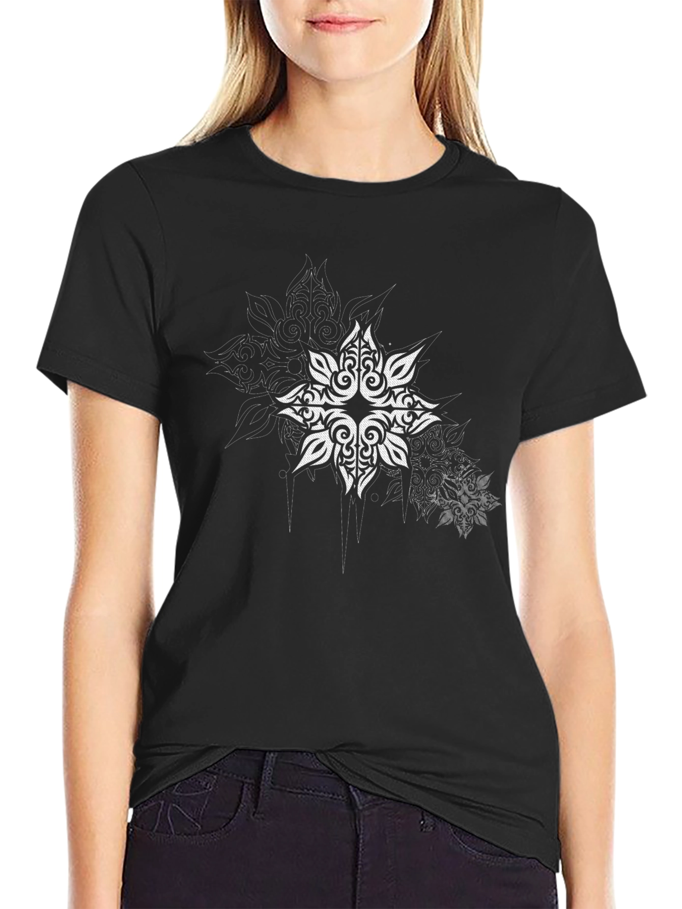 Tribal Star Graphic Print Black T-Shirt