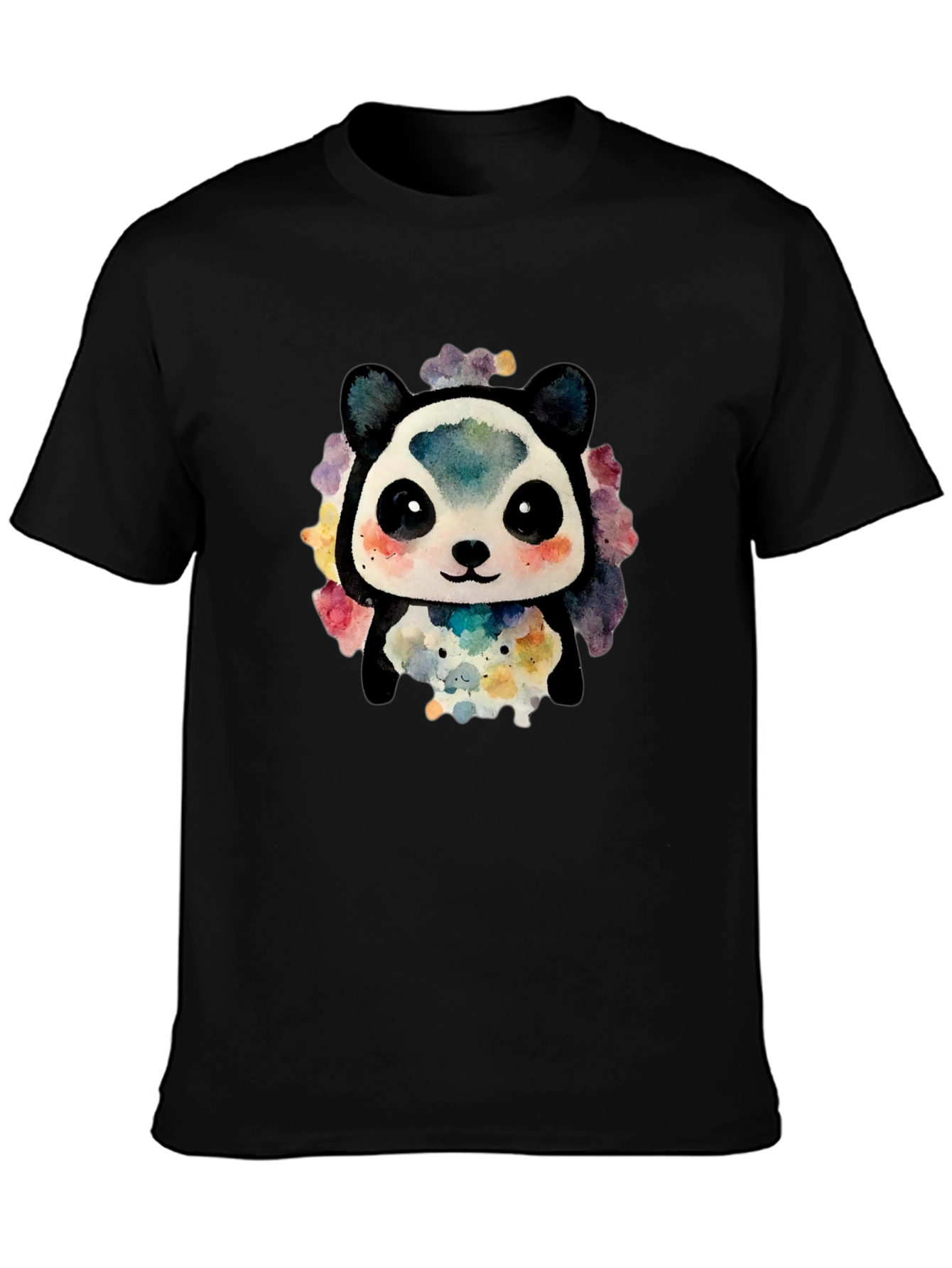 Cute Panda Watercolor Graphic Tee - Black