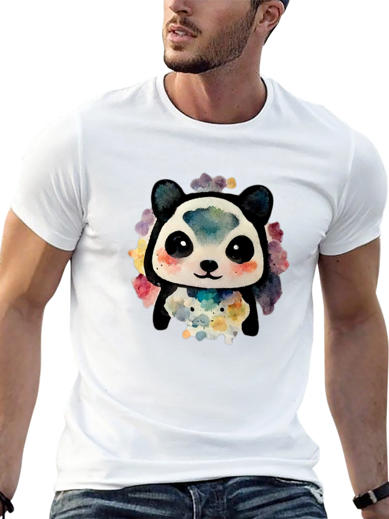 Cute Panda Watercolor Graphic Tee - Black