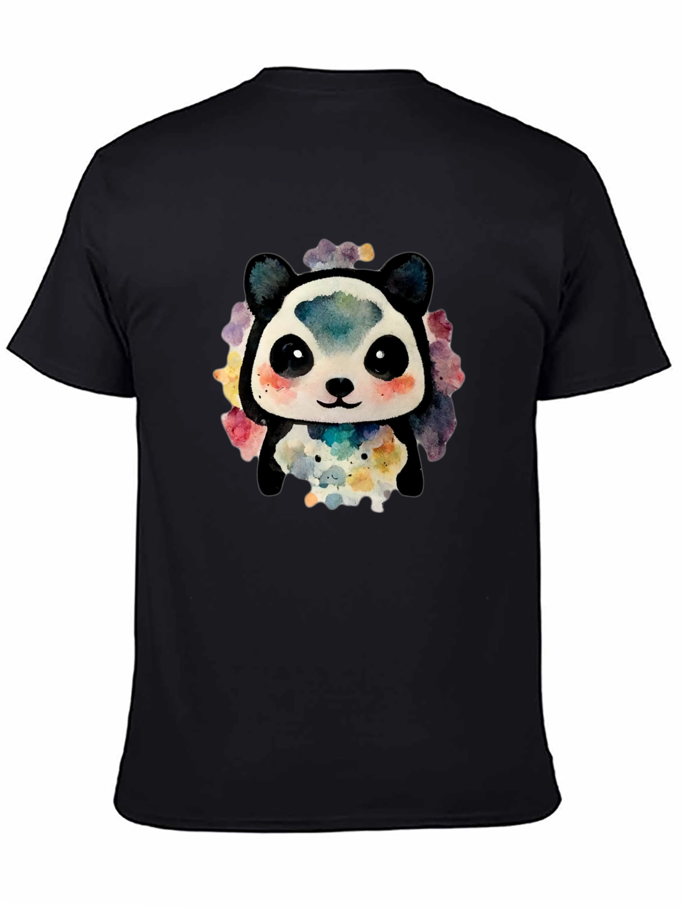 Cute Panda Watercolor Graphic Tee - Black