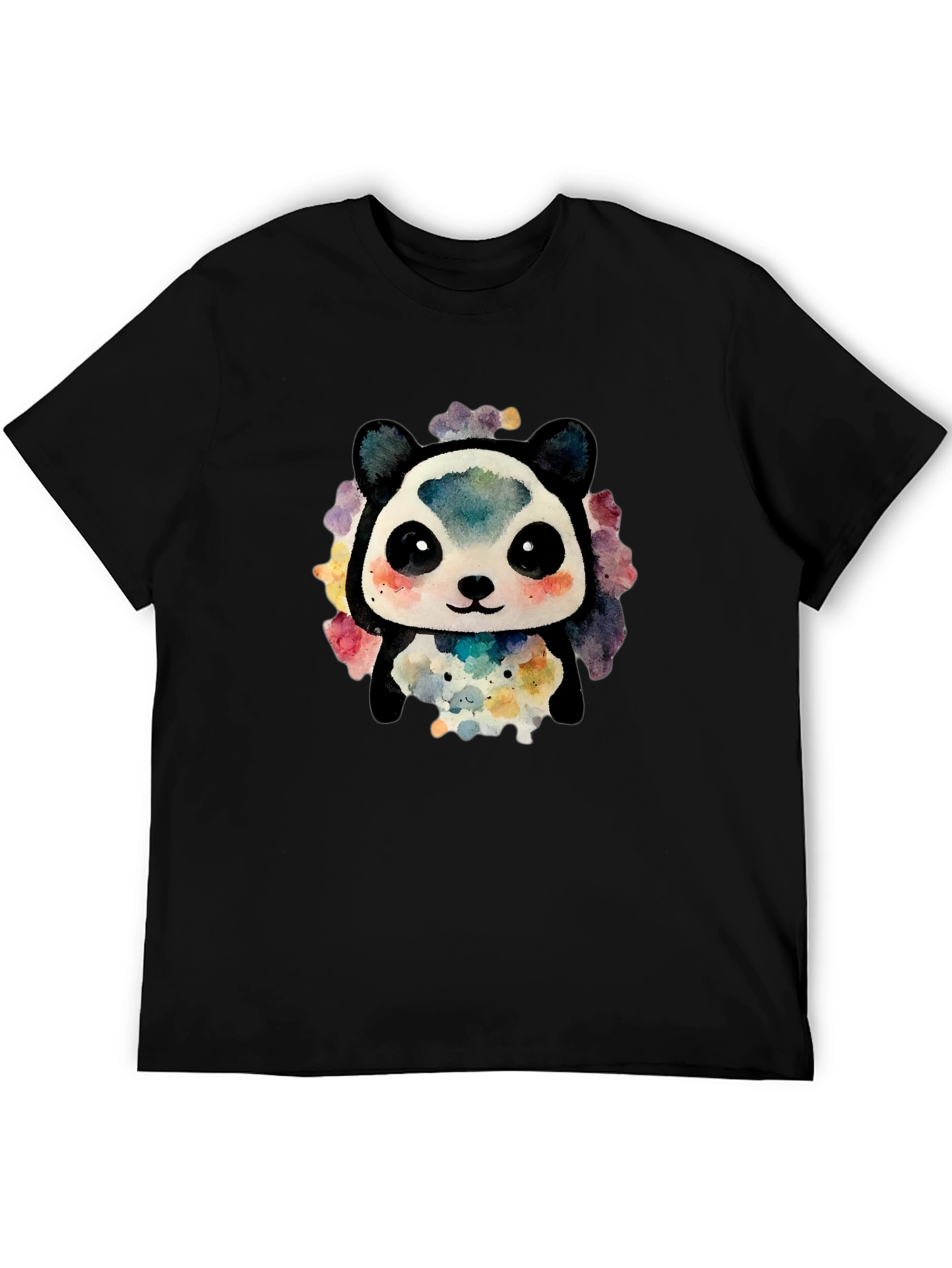 Cute Panda Watercolor Graphic Tee - Black