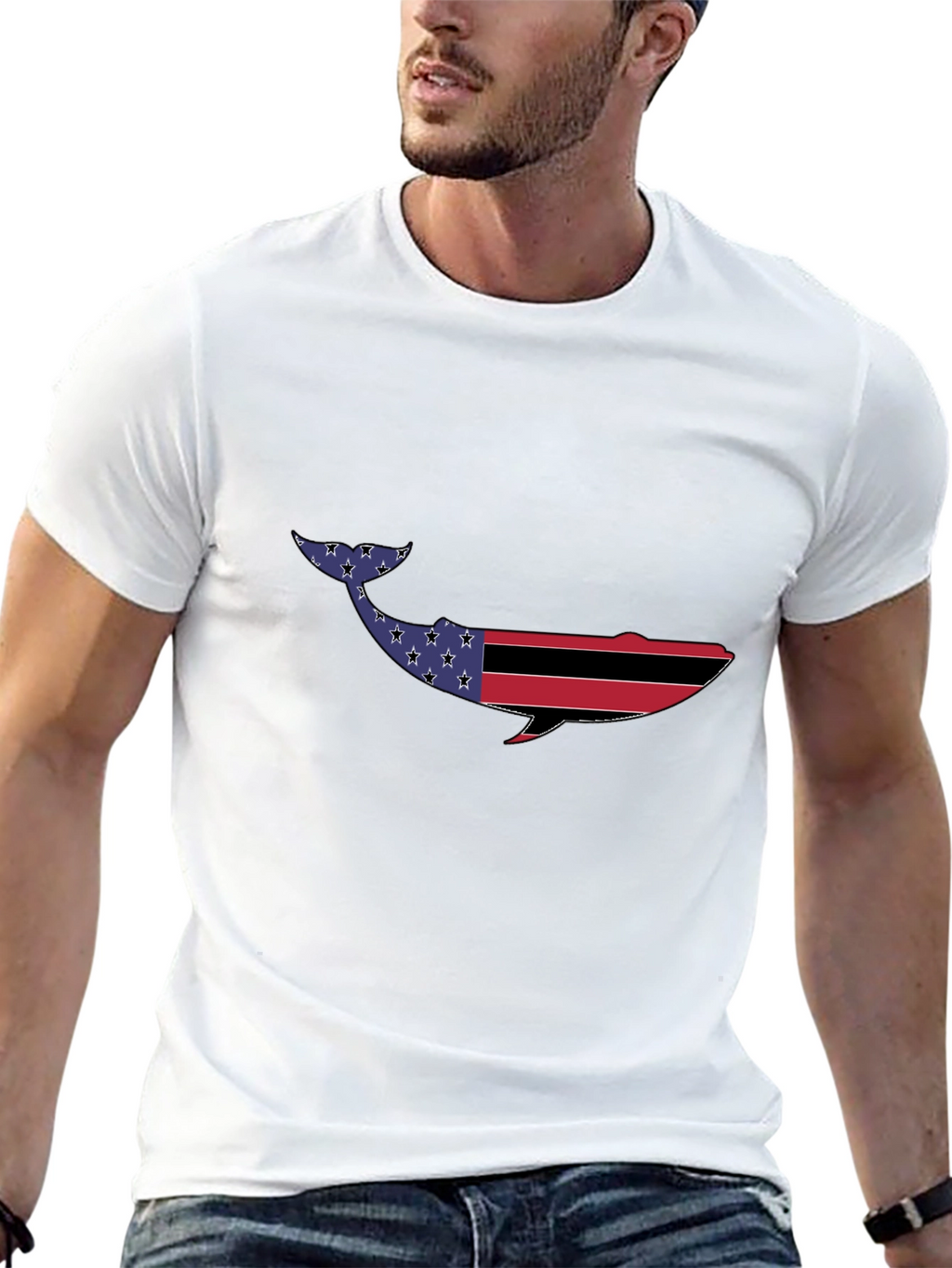 American Flag Whale Graphic Tee - Black