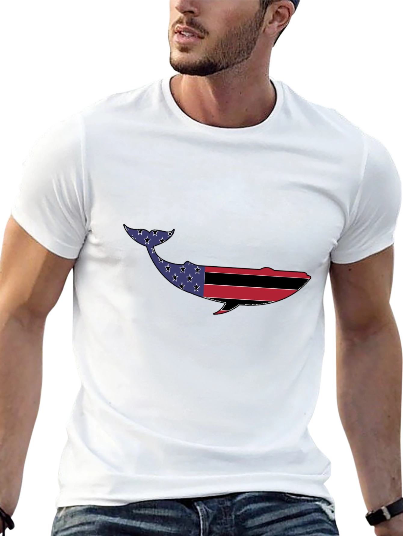 American Flag Whale Graphic Tee - Black
