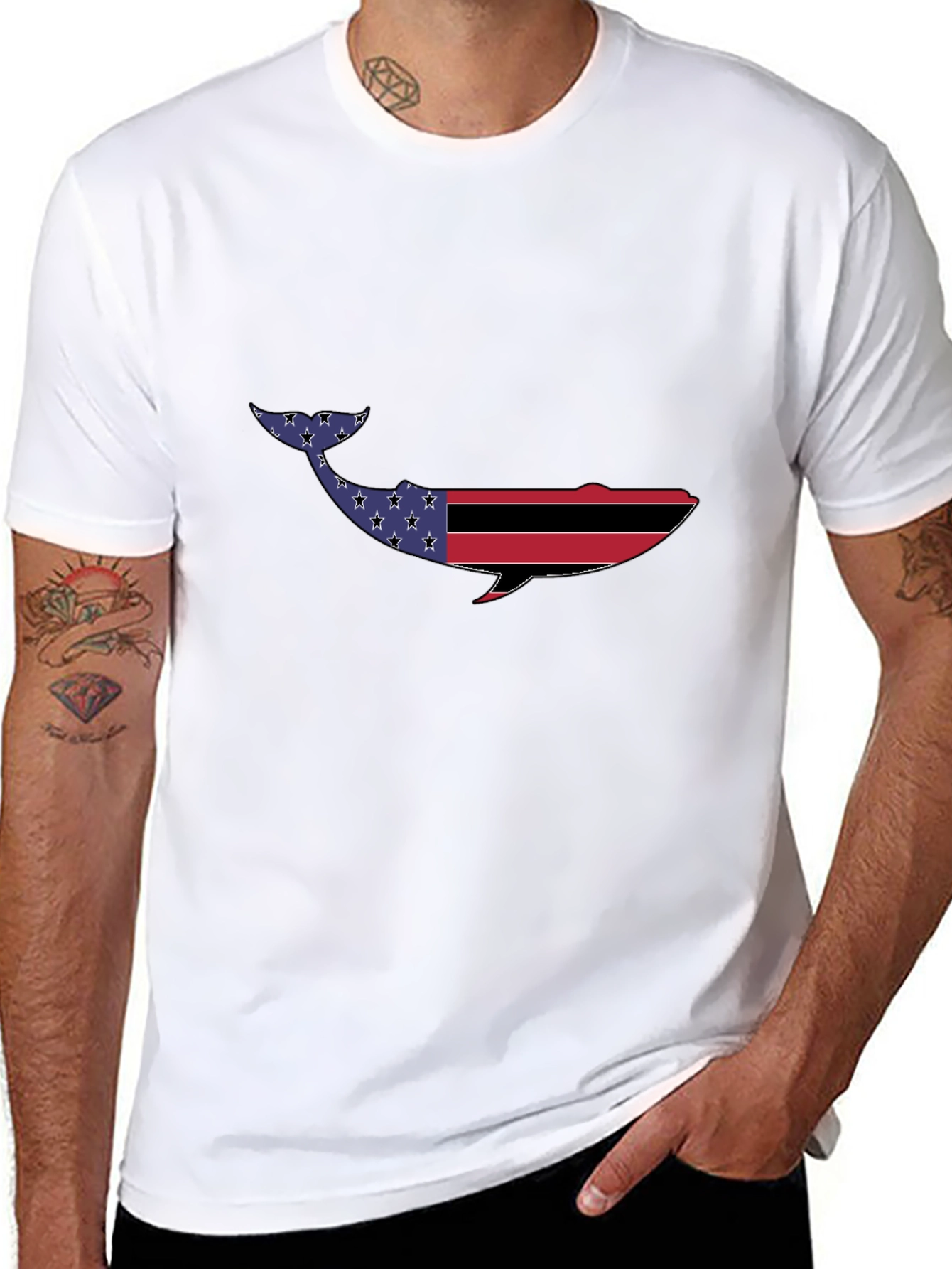 American Flag Whale Graphic Tee - Black