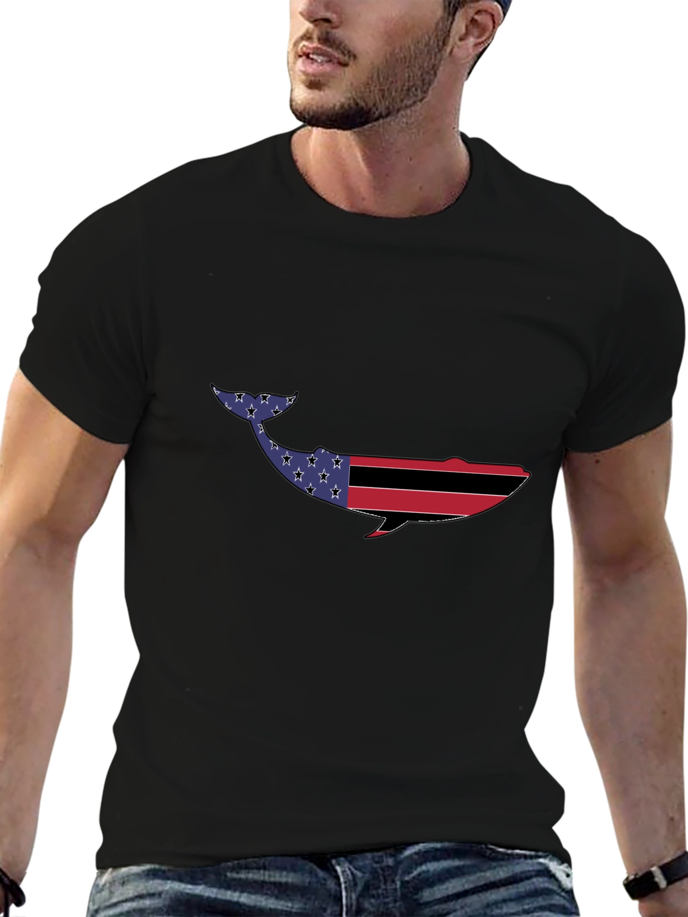 American Flag Whale Graphic Tee - Black