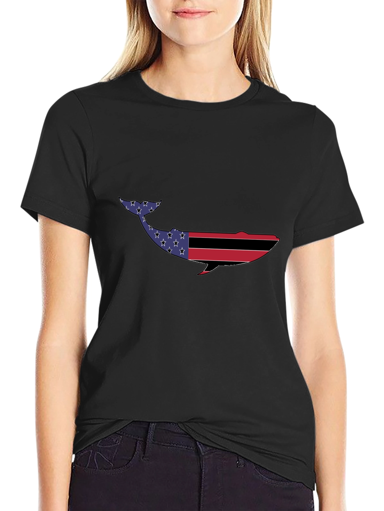 American Flag Whale Graphic Tee - Black
