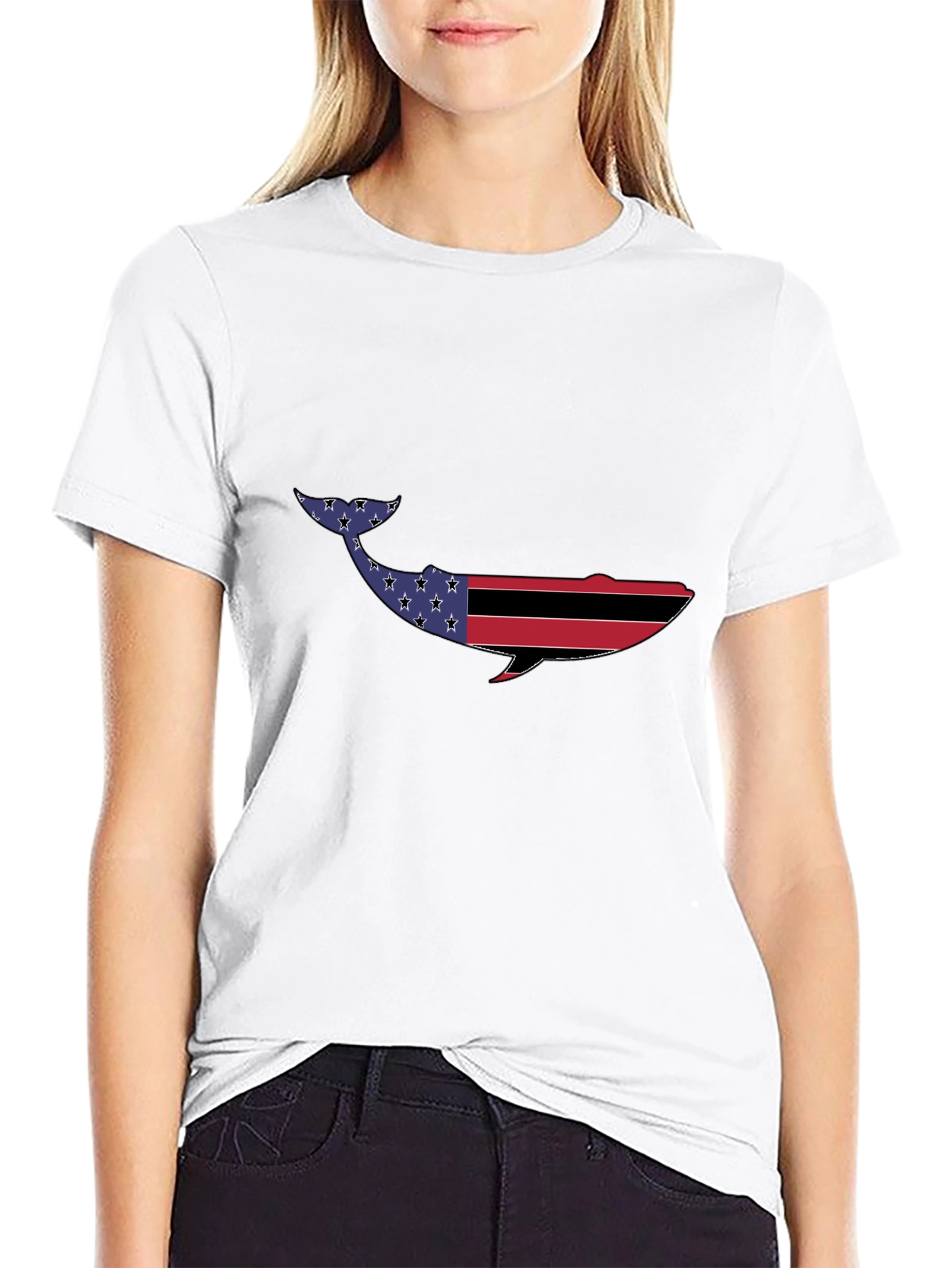American Flag Whale Graphic Tee - Black