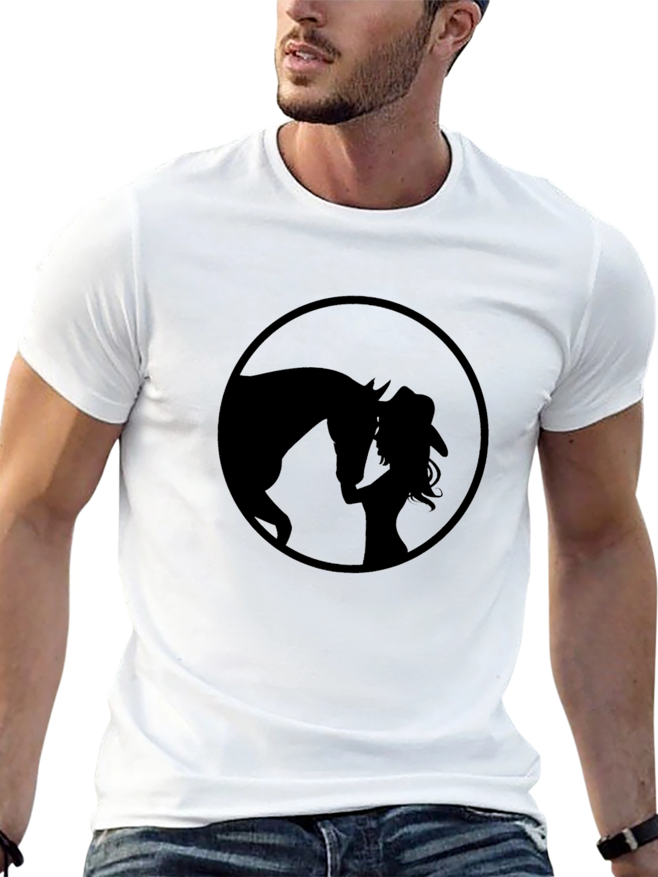 Black Horse & Cowgirl Silhouette Graphic T-Shirt