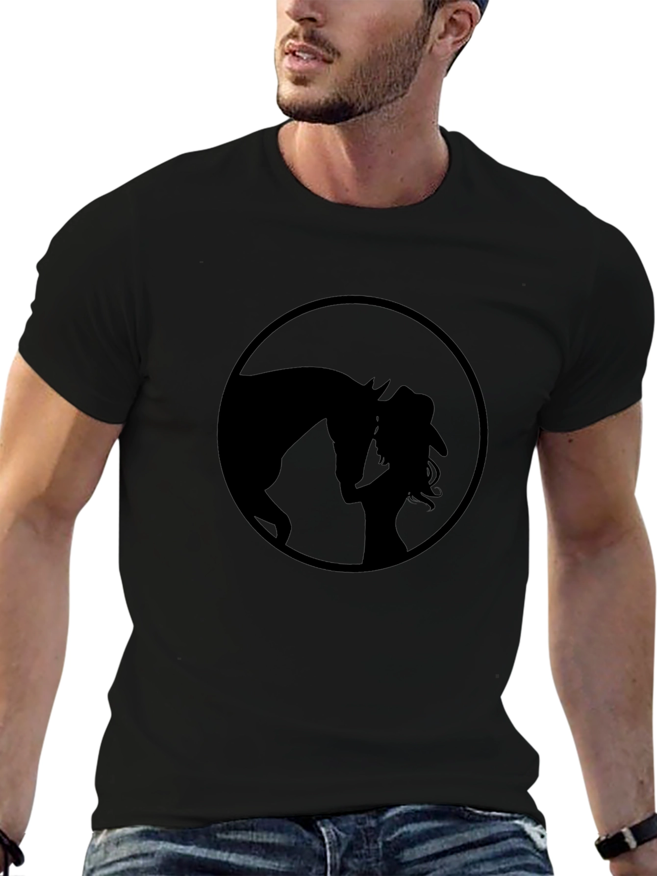 Black Horse & Cowgirl Silhouette Graphic T-Shirt