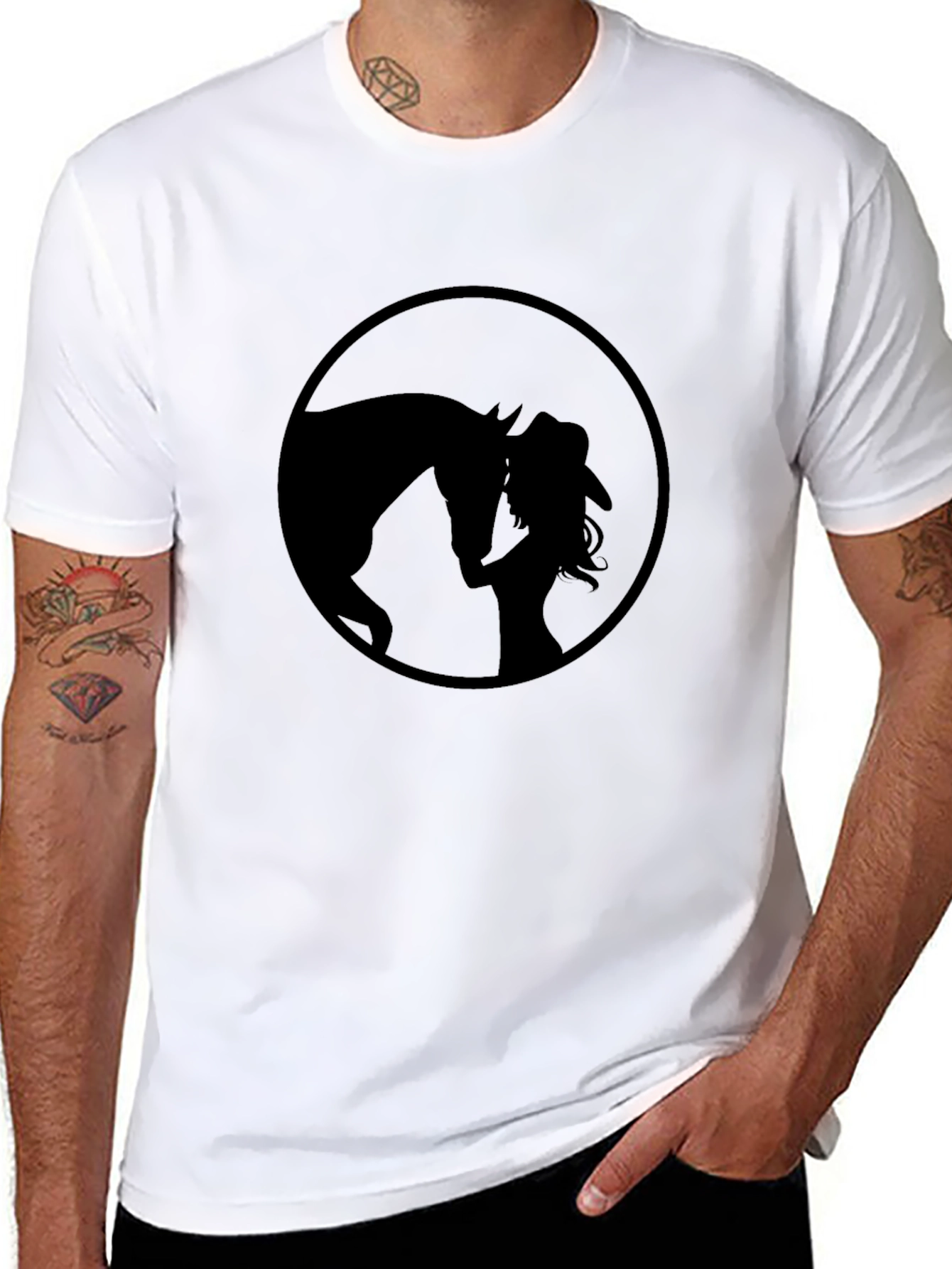 Black Horse & Cowgirl Silhouette Graphic T-Shirt