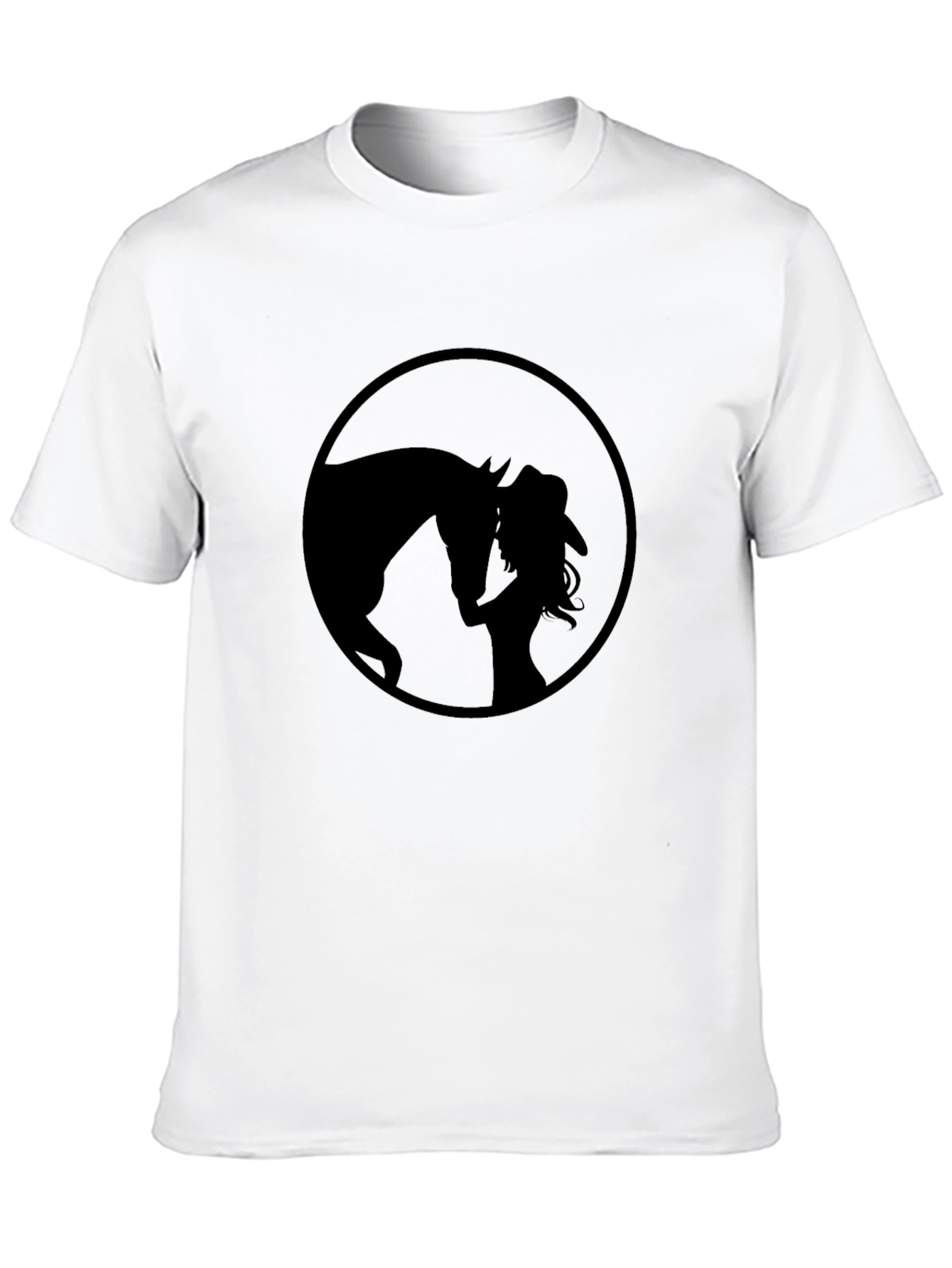 Black Horse & Cowgirl Silhouette Graphic T-Shirt