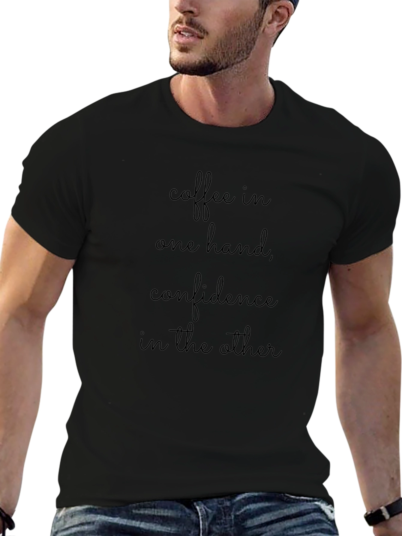 Coffee & Confidence Graphic Tee - Black Cotton T-Shirt