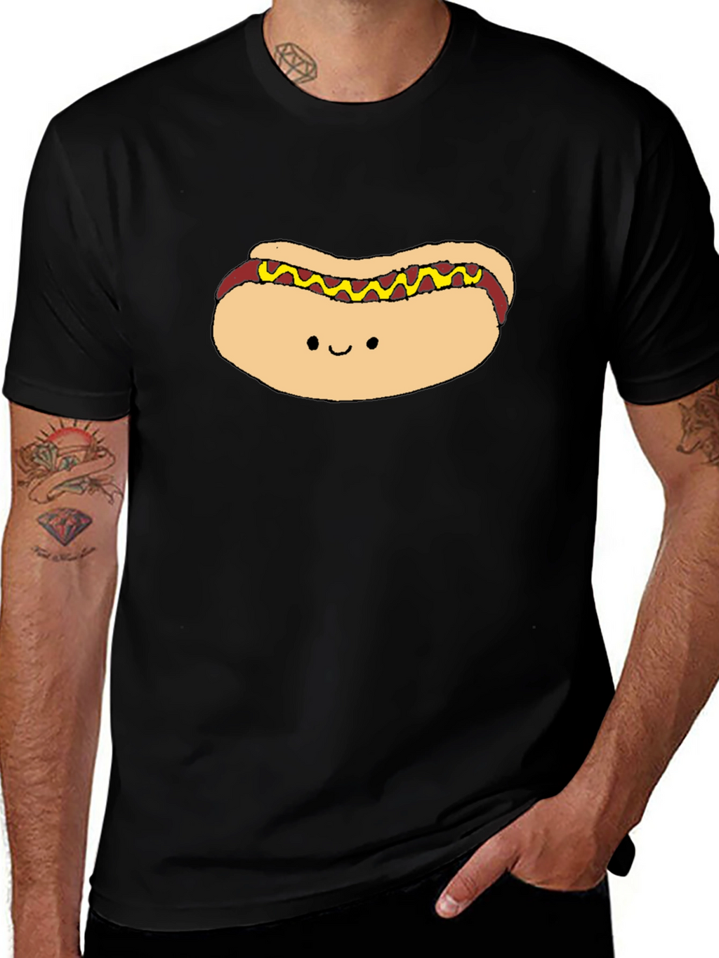 Cute Hotdog Graphic Black T-Shirt