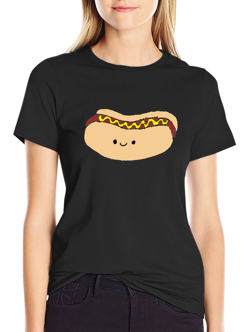 Cute Hotdog Graphic Black T-Shirt
