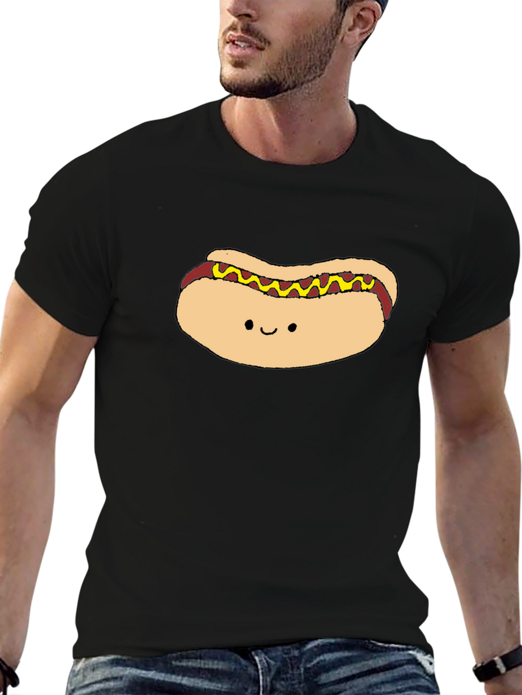 Cute Hotdog Graphic Black T-Shirt