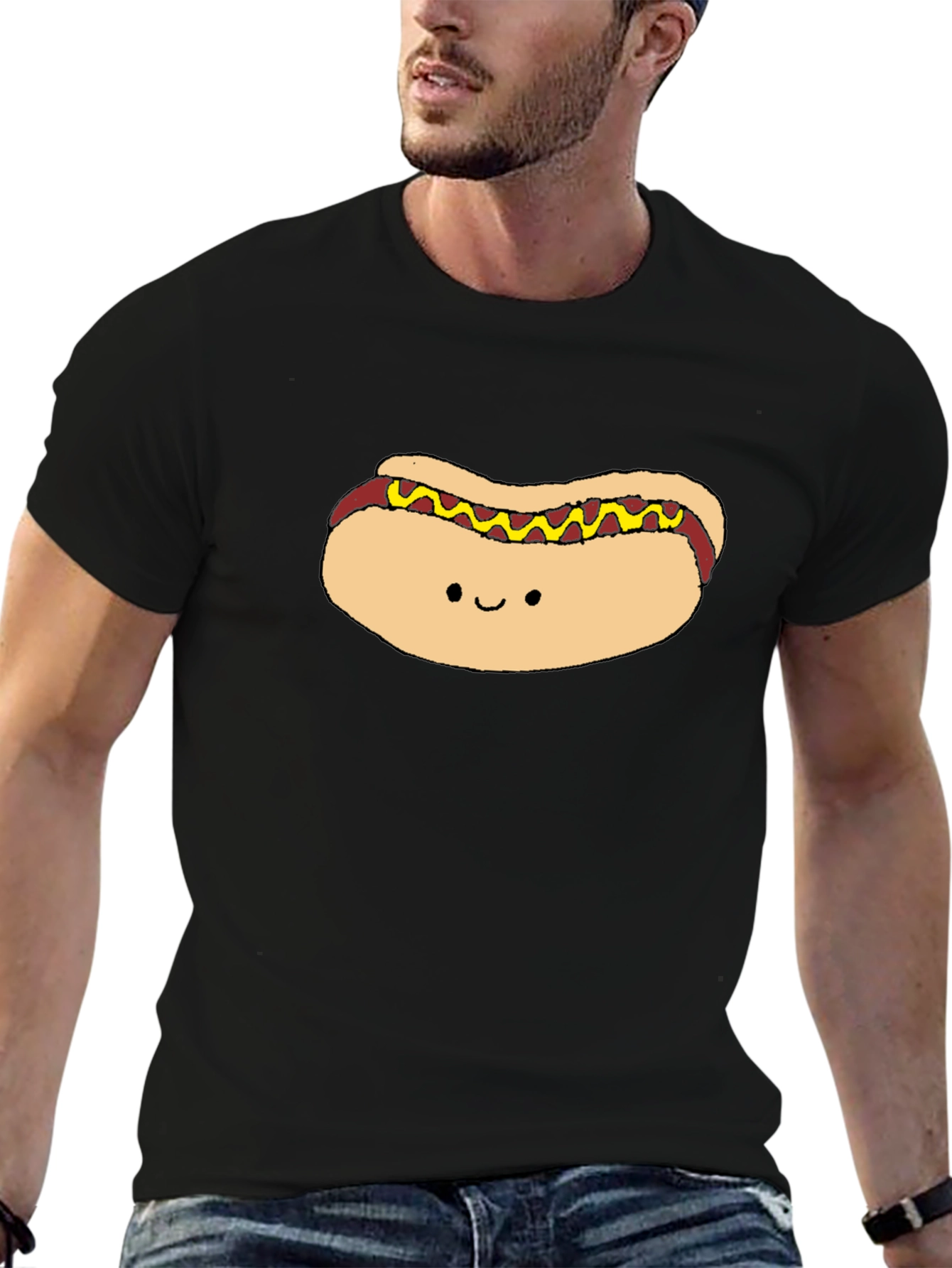 Cute Hotdog Graphic Black T-Shirt